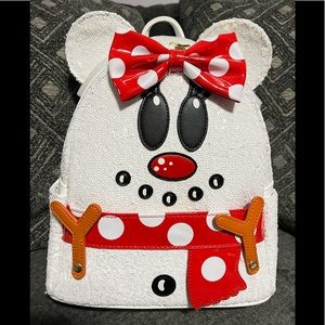 Loungefly Minnie Mouse snowman sequin backpack